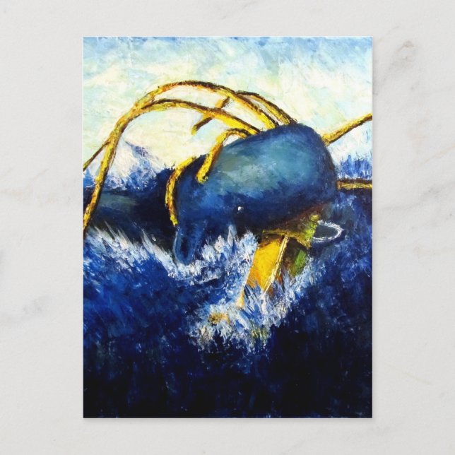 Whale vs Colossal Squid Original Fine Art Painting Vykort (Framsida)