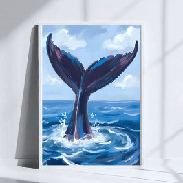 Whale Watching | Blå vattenfärg i havet Poster