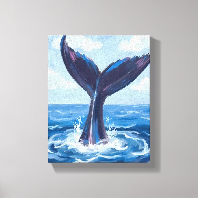 Whale Watching | Blue Ocean Watercolor Canvastryck (Framsida)