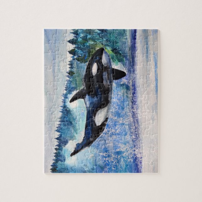 Whale Watercolor Art Pussel (Vertikal)