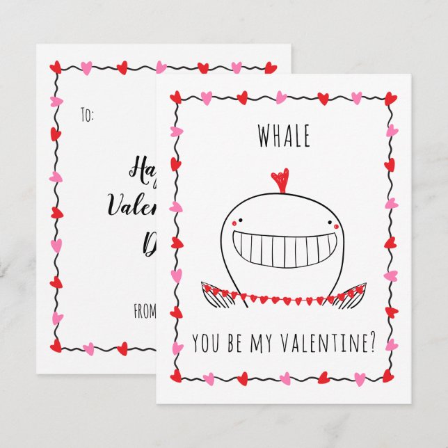 Whale You be My Valentine Funny Valentine's Day Anteckningskort (Fram/baksida)