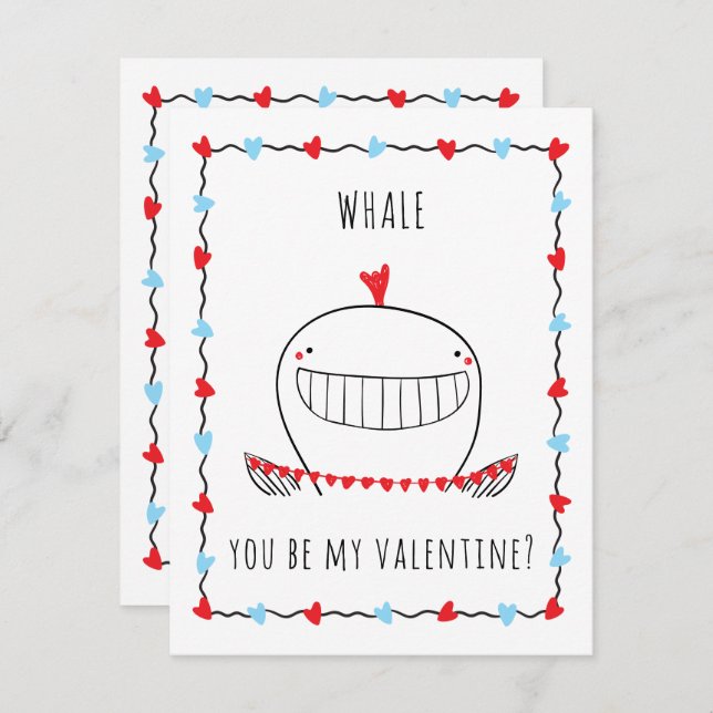 Whale You be My Valentine Funny Valentine's Day Anteckningskort (Fram/baksida)