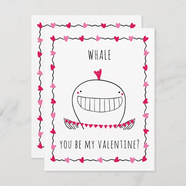 Whale You be My Valentine Funny Valentine's Day Anteckningskort (Fram/baksida)