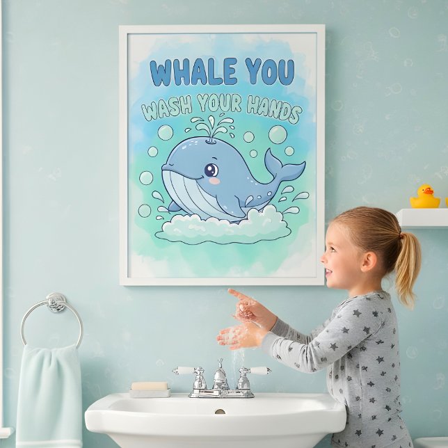 Whale You Wash Your Hands Kids Bathroom Wall Art Poster (Skapare uppladdad)