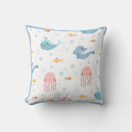 Whales Dolphins Jellyfish Rosa Ocean Sea Fish Boy Kudde