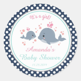 Whales Girl Baby Shower Tack Favor Runt Klistermärke