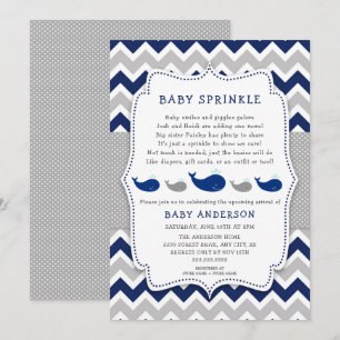 Whales Navy Grått baby sprinkle-inbjudan Inbjudningar
