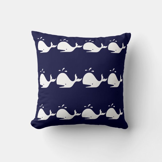Whales rand WHITE on NAVY BLUE PILLOW Kudde (Framsida)