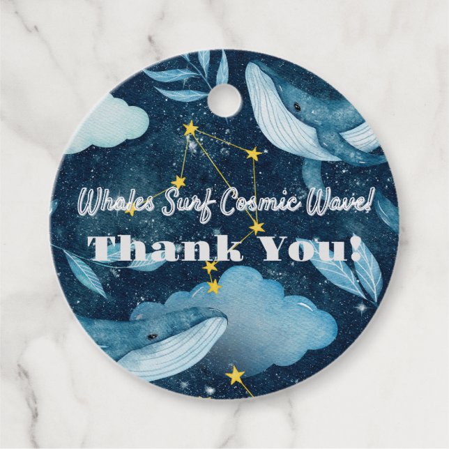 Whales Surfa Cosmic Vinkar Blue Constellation Desi Gåvor Etiketter (Framsida)