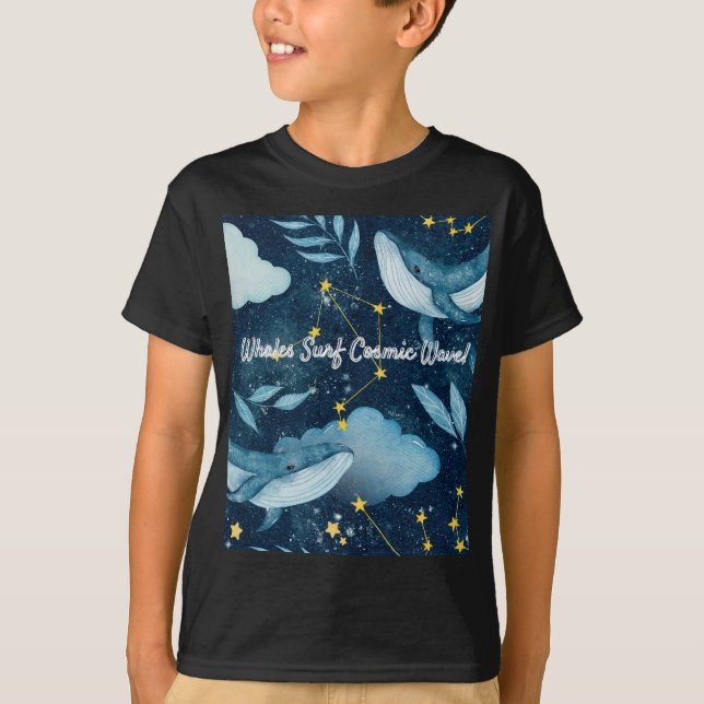 Whales Surfa Cosmic Vinkar Blue Constellation Desi T Shirt (Framsida)