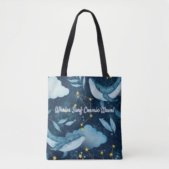 Whales Surfa Cosmic Vinkar Blue Constellation Desi Tygkasse (Framsida)