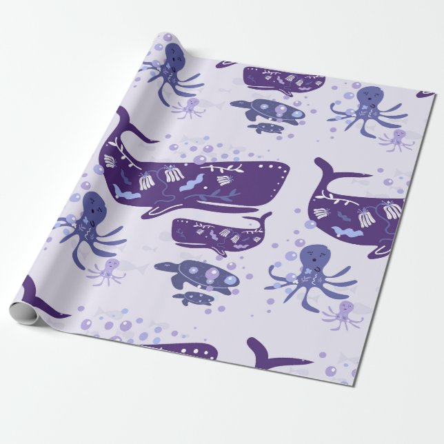 Whales, Turtles & Octopus Presentpapper (Utrullad)