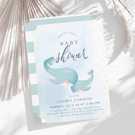 Whales Watercolor Blue Boy Baby Shower Inbjudningar