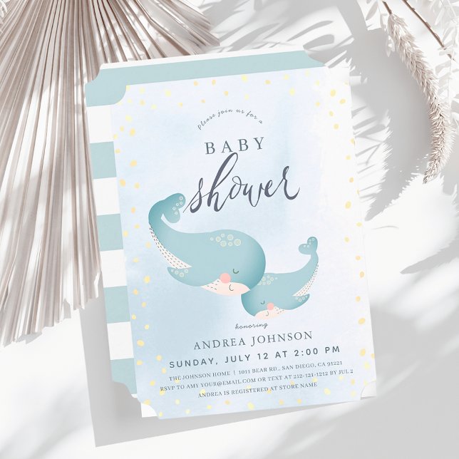Whales Watercolor Blue Boy Baby Shower Inbjudningar (Skapare uppladdad)
