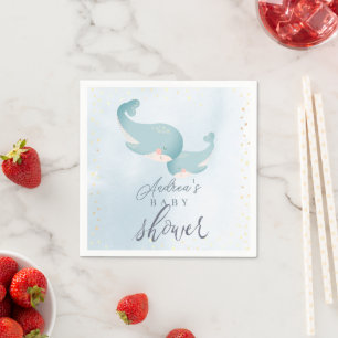 Whales Watercolor Blue Boy Baby Shower Pappersservett