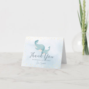 Whales Watercolor Blue Boy Baby Shower Tack Kort
