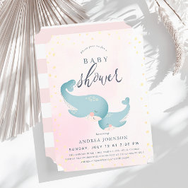 Whales Watercolor Rosa Girl Baby Shower Inbjudningar