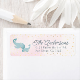 Whales Watercolor Rosa Girl Baby Shower Returadress Etikett