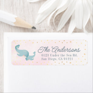 Whales Watercolor Rosa Girl Baby Shower Returadress Etikett