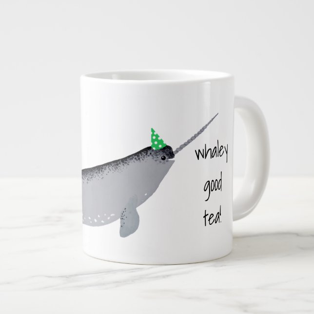 Whaley Bra Tea Text Narwhal Whale Jumbo Mugg (Framsida höger)