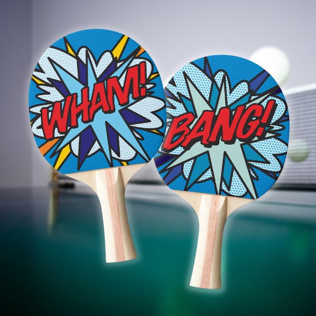 WHAM BANG Kul Retro Serietidning Popkonst Pingisracket (WHAM BANG Fun Retro Comic Book Pop Art Ping Pong Paddle)