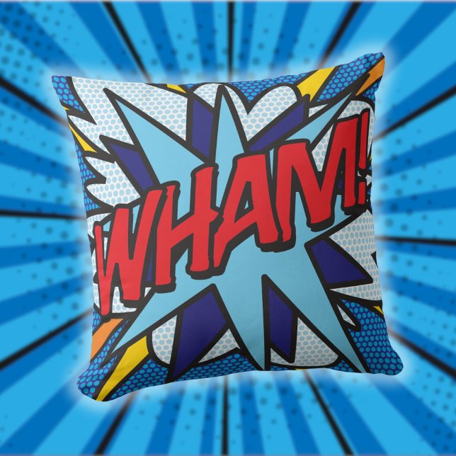 WHAM Kul Retro Serietidning Popkonst Kudde (WHAM Fun Retro Comic Book Pop Art Throw Pillow)