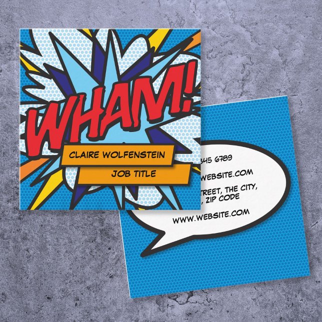 WHAM Kul Trendig Tecknad Serie Fyrkantigt Visitkort (WHAM Fun Cool Trendy Comic Book Square Business Card
)