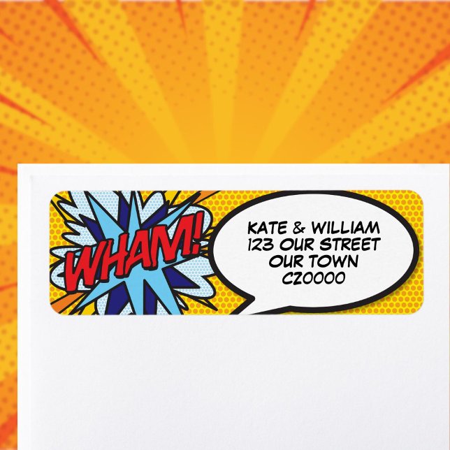 WHAM Rolig Retro Serietidning Pop Art-adress Returadress Etikett (WHAM Fun Retro Comic Book Pop Art Address Label)