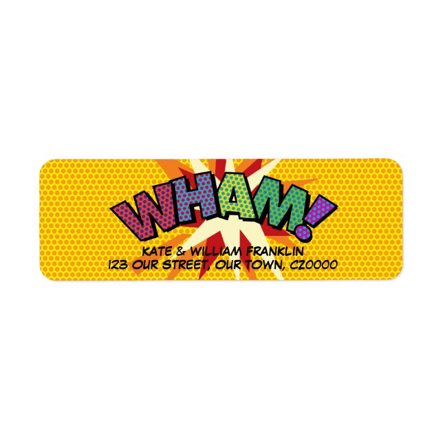WHAM Rolig Retro Serietidning Popkonst Returadress Etikett (Framsidan)