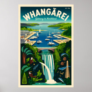Whangārei Nya Zeeland Retro Resemotiv Affisch Kons