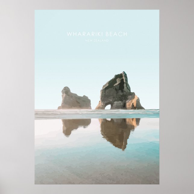 Wharariki Beach, New Zealand Travel Artwork Poster (Framsidan)
