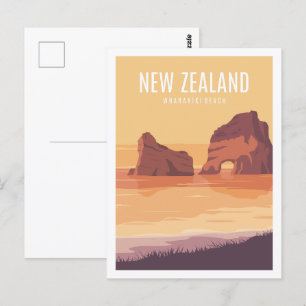 Wharariki Beach Nya Zeeland Resa Illustration Vykort