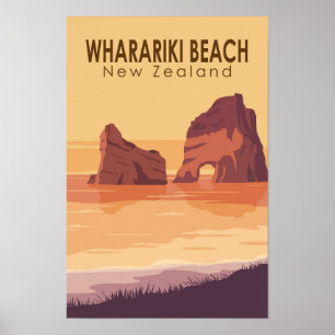 Wharariki Beach Nya Zeeland Resa Vintage Konst Poster
