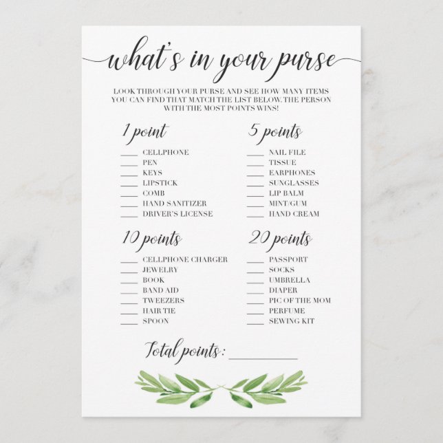 Whare i ditt Purse-spel för Garden Baby Showers (Framsida)