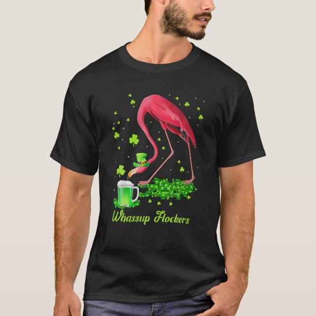 Whassup Flockers Lucky Irish Flamingo T Shirt (Framsida)