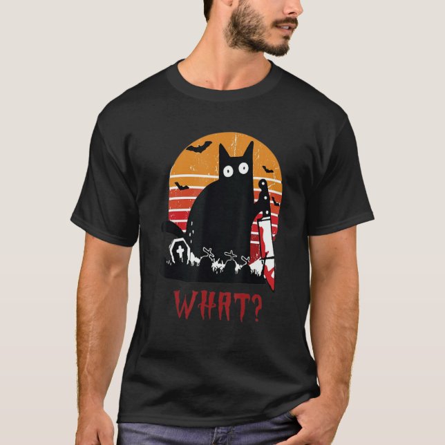What a Black cat holding a knife Cat Tee (Framsida)
