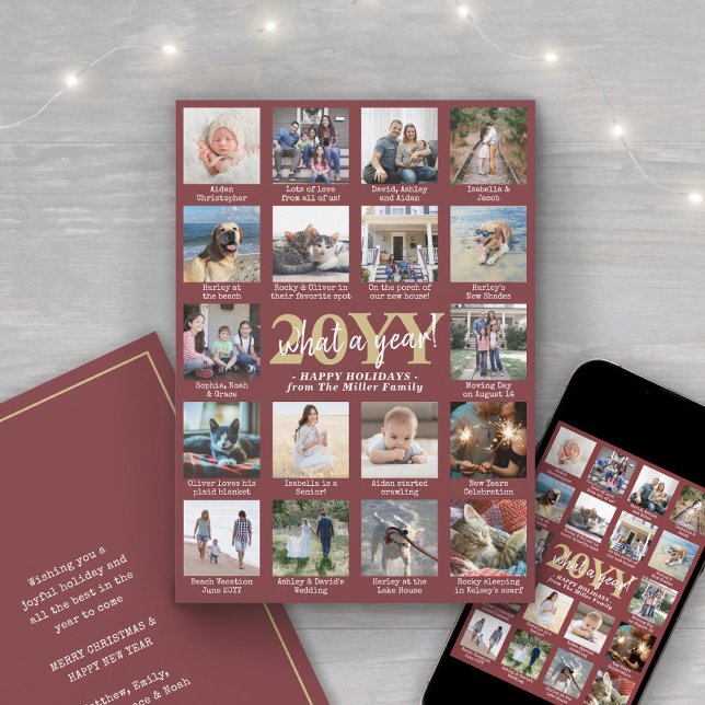 What a Year 18 Photo Collage and Captions Burgundy Julkort (Skapare uppladdad)