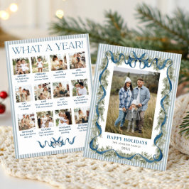 What a Year Dusty  Blue Bow Christmas 13 Photo Julkort