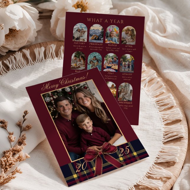 What A Year family Photo Red Plaid Holiday Card Inbjudningar (Skapare uppladdad)