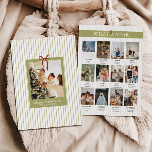 What a Year Striped Green Red Photo Christmas Julkort (What a Year Striped Whimsical Christmas Card)