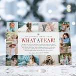 What a Year | Year in Review Photo Collage Julkort<br><div class="desc">Unique modern holiday card design features twelve favorite photos -- one for each month -- surrounding your custom "year in review" message in the center. Personalize with your family name, individual names, and the year, with "what a year" in festive red and green lettering. Create an engaging year-in-review style card...</div>