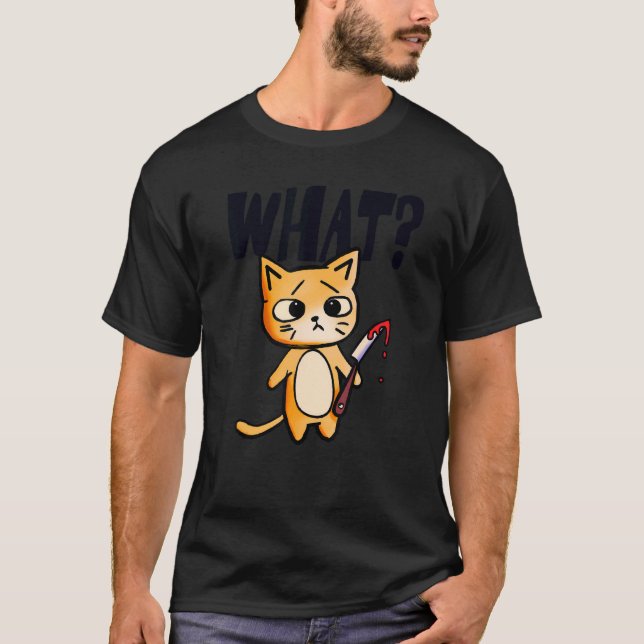 What  Cat With Knife Silly Cute Joke T Shirt (Framsida)