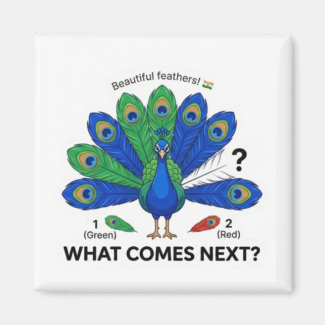 What Comes Next? Peacock India Pattern Logic Magnet (Framsidan)