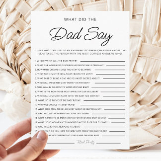 What Did The Dad Say Minimalist Baby Shower Games Inbjudningar