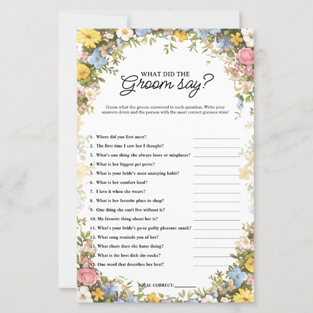  What Did the Groom Say Tea Party Bridal Game (Framsida)