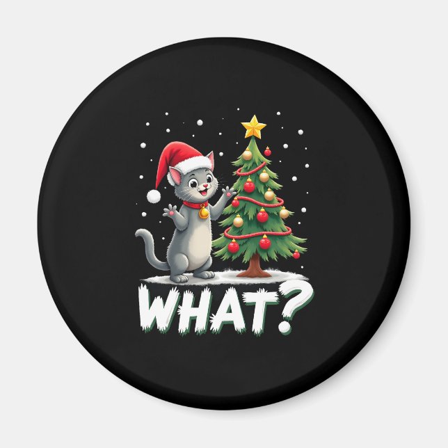 What Funny Cat Pushing Christmas Tree Over Cat Xma Magnet (Framsidan)