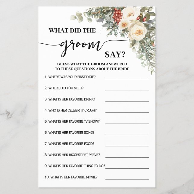 What Groom Say Winter Bridal Shower Game Card Flygblad (Framsidan)