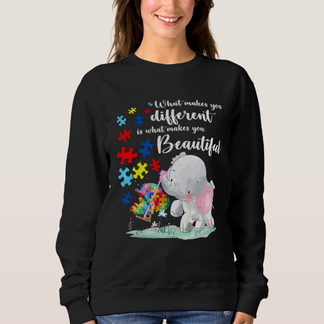 What Makes You Different Elephant Mom Autism Child T Shirt (Framsida)