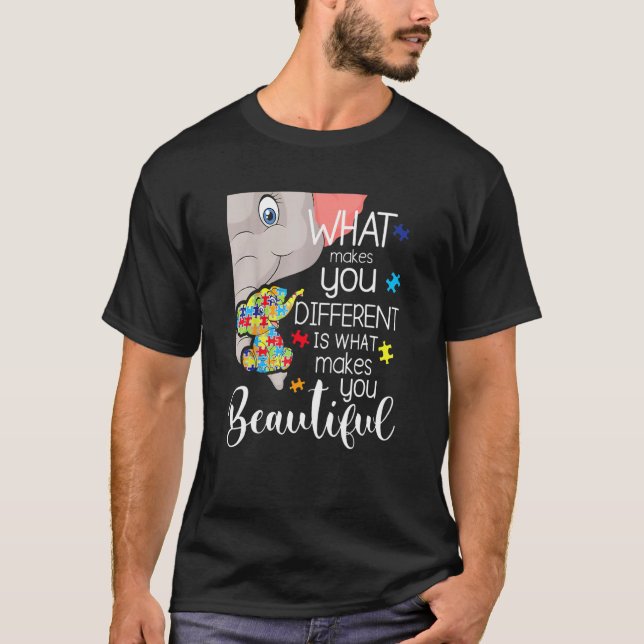 What Makes You Different Elephant Mom Autism Child T Shirt (Framsida)