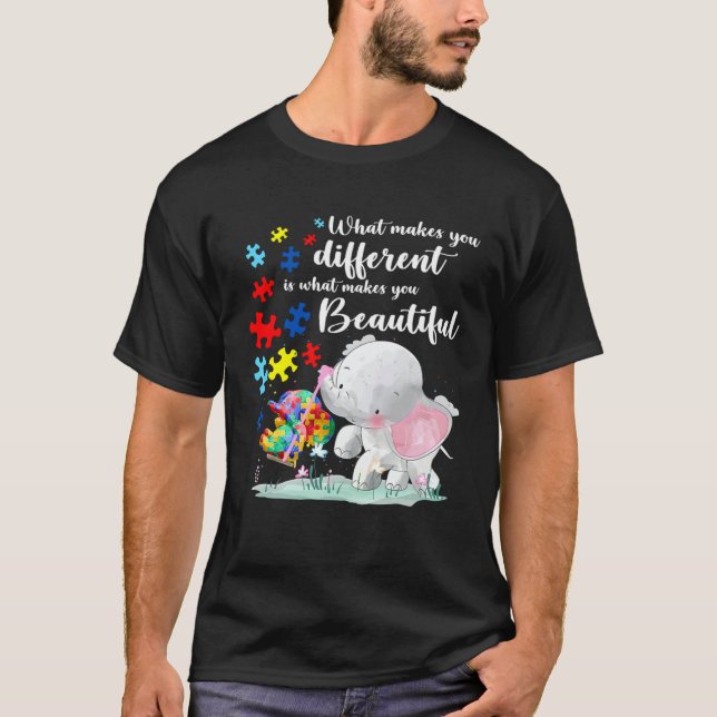 What Makes You Different Elephant Mom Autism Child T Shirt (Framsida)